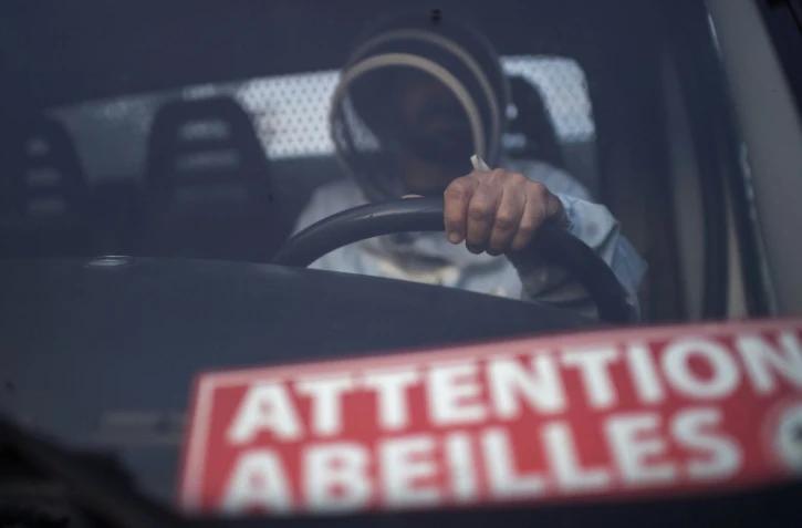 L'apiculteur Patrice Parocell transportent ses ruches à l'arrière d'un camion pour la transhumance annuelle vers les champs de lavande, le 25 juin 2020 à Banon