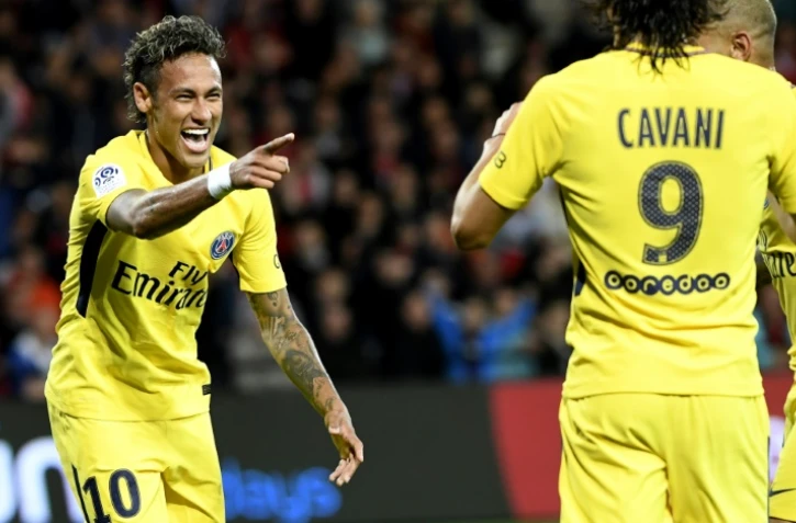La joie de Neymar après son premier but pour le PSG face à Guingamp au Roudourou, le 13 août 2017