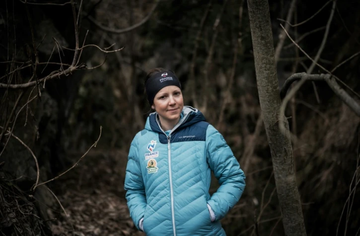 La Française Axelle Gachet Mollaret pose à la veille de la 35e édition de la Pierra Menta, transformée en Championnat du monde longue distance par équipes en raison de la crise sanitaire, le 12 mars 2021 à Arêches-Beaufort