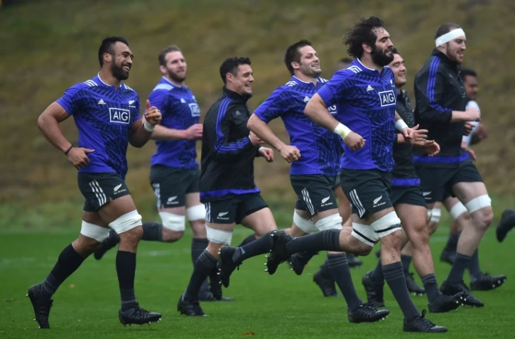 Les Néo-Zélandais à l'entraînement le 31 octobre 2015, à Bagshot au sud-ouest de Londres