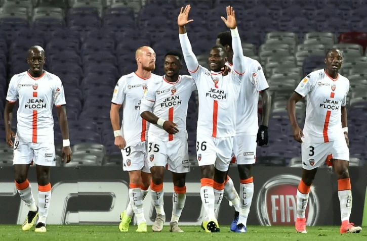 Les joueurs de Lorient célèbrent la vitoire à Toulouse en Coupe de la Ligue, le 31 octobre 