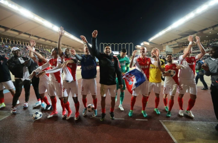 Les joueurs de Monaco exultent après avoir battu Dortmund en quart de finale retour de C1 à Louis II, le 19 avril 2017 