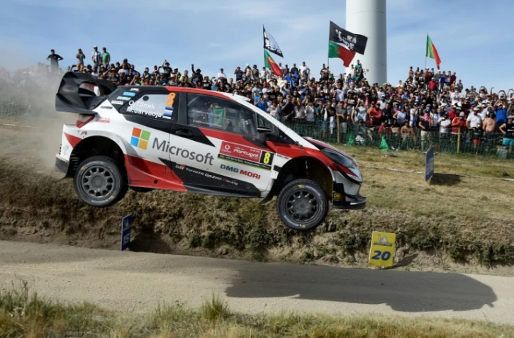 L'Estonien Ött Tänak (Toyota Yaris) lors de la 17e spéciale du rallye du Portugal, le 2 juin 2019 