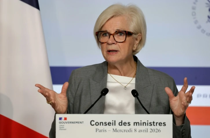 La ministre des Armées, Catherine Vautrin, lors d'une conférence de presse à l'issue du Conseil des ministres à l'Élysée, le 8 avril 2026 à Paris