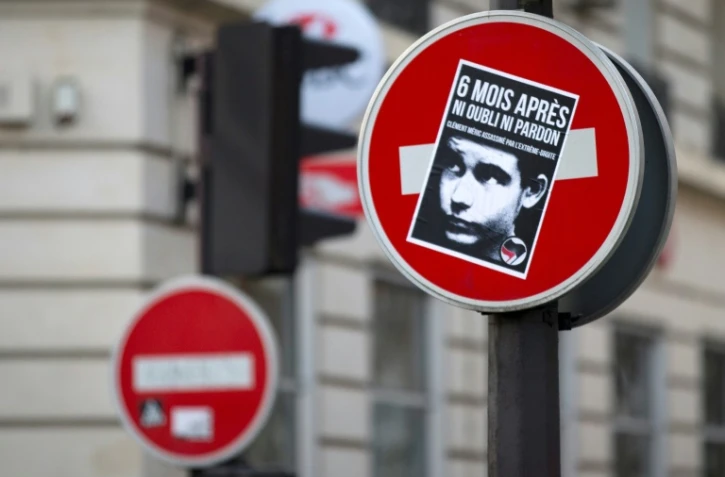 Affichette avec le portrait de Clément Méric, le 17 décembre 2013 à Paris