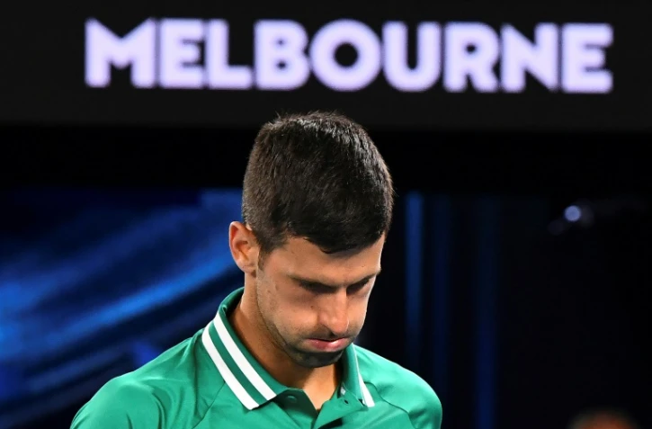 Novak Djokovic lors de l'Open d'Australie 2021 durant son match face à Taylor Fritz, le 12 février 2021 à Melbourne