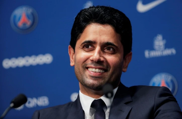 Nasser Al-Khelaïfi, président de BeIn Média et du PSG, en conférence de presse, le 12 juillet 2017 à Paris