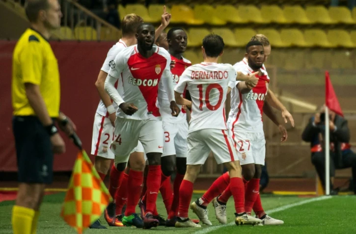 La joie des Monégasques après le but de Thomas Lemar (N.27) contre Tottenham en Ligue des champions, le 22 novembre 2016 à Louis-II