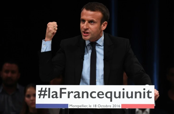 Emmanuel Macron lors d'un meeting le 18 octobre 2016 à Montpellier