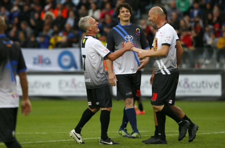 Didier Deschamps (g) et Zinedine Zidane (d) lors d'un match de charité organisé par Pascal Olmeta le 14 mai 2018