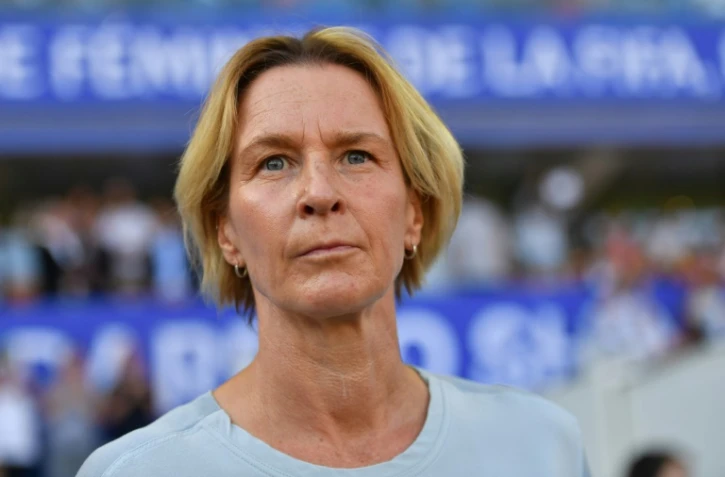 La sélectionneuse de l'Allemagne Martina Voss-Tecklenburg lors du match face à l'Afrique du Sud le 17 juin 2019 à Montpellier lors du Mondial