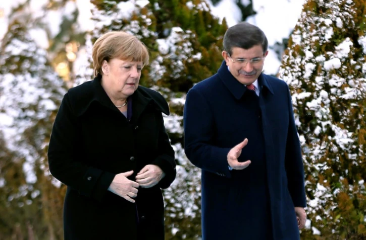 Angela Merkel et le Premier ministre turc Ahmet Davutoglu à Ankara le 8 février 2016 