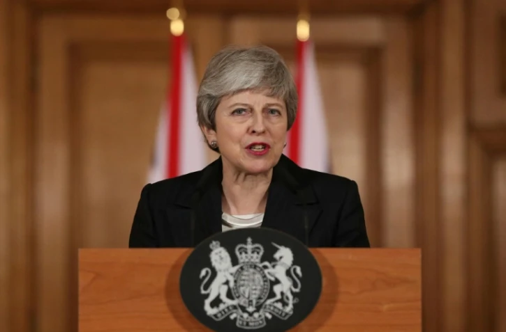 Theresa May lors d'une allocution au 10 Downing Street, à Londres, le 20 mars 2019