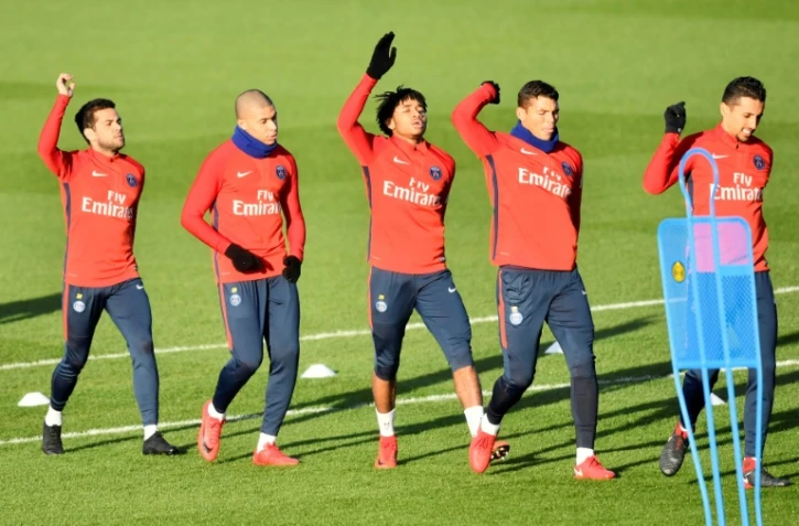 Les joueurs du PSG lors d'une séance d'entraînement au Camp des Loges, le 19 janvier 2018