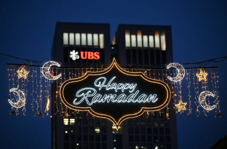 Illuminations à l'occasion du mois sacré musulman du ramadan, le 10 mars 2024 à Francfort