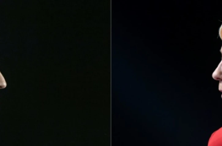 Un combo créé le 28 avril 2017 des deux candidats à la présidentielle Emmanuel Macron (G) et Marine Le Pen (D) 