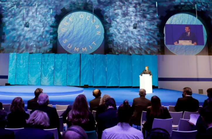 Le président Emmanuel Macron à l'ouverture du sommet pour l'Océan, le 11 février 2022 à Brest