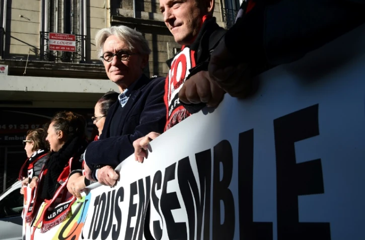 Le leader de Force Ouvrière Jean-Claude Mailly (c), le 16 novembre 2017 à Marseille