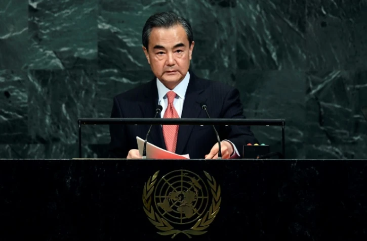 Le ministre chinois des Affaires étrangères Wang Yi devant l'Assemblée générale des Nations unies, le 21 septembre 2017 à New-York
