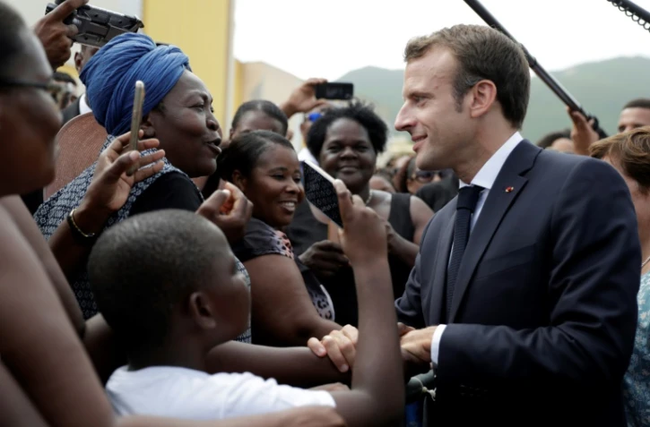 Emmanuel Macron en visite au Quartier d'Orleans, le 29 septembre 2018 à Saint-Martin