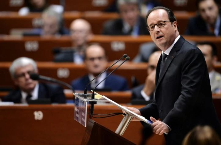 Le président François Hollande fait un discours devant l'Assemblée parlementaire du Conseil de l'Europe le 11 octobre 2016 à Strasbourg