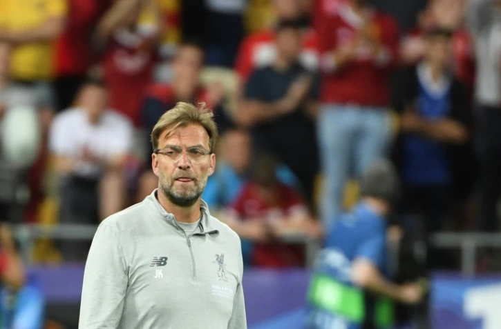 La déception de l'entraîneur de Liverpool Jürgen Klopp après la défaite face au Real Madrid en finale de la C1, le 26 mai 2018 à Kiev