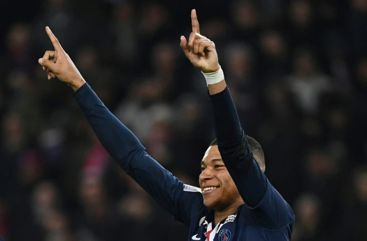 L'attaquant du PSG Kylian Mbappé buteur contre Saint-Etienne en quart de finale de Coupe de la Ligue, le 8 janvier 2020 au Parc des Princes