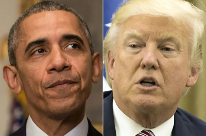 Combo de photos avec l'ex-président américain Barack Obama et l'actuel président des Etats-Unis, Donald Trump