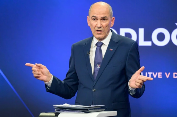 Le Premier ministre slovène Janez Jansa lors d'un débat télévisé à Ljubljana le 22 avril 2022
