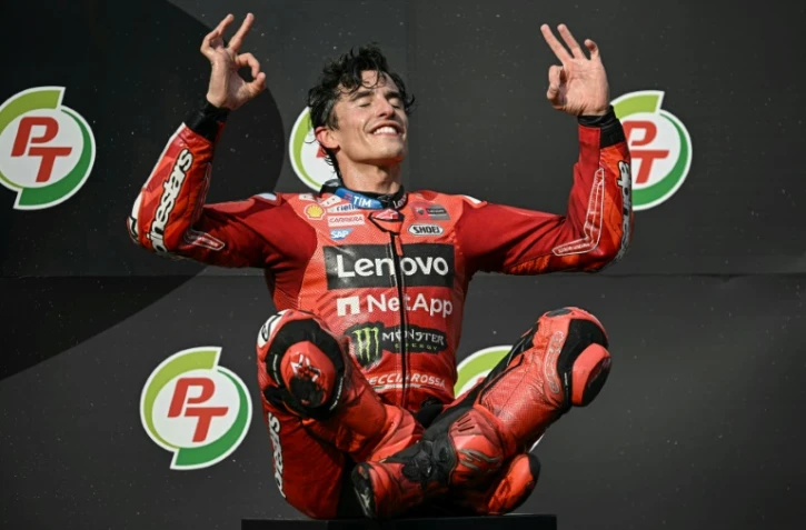 L'Espagnol Marc Marquez (Ducati), vainqueur du premier GP moto de la saison à Buriram en Thaïlande, le 2 mars 2025
