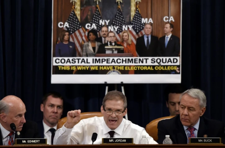 Un membre républicain de la commission judiciaire, Jim Jordan, participe au débat, le 11 décembre 2019, sur l'acte d'accusation de Donald Trump, dans le cadre de la procédure de destitution qui vise le président américain