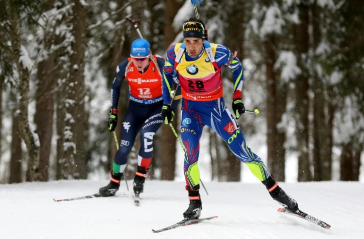 Le biathlète français Martin Fourcade, lors de la poursuite 12.5km de l'étape de Coupe du monde d'Antholz-Anterselva, le 23 janvier 2016
