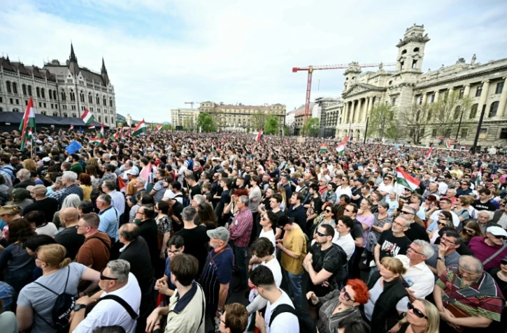 Manifestation contre le gouvernement du Premier ministre hongrois Viktor Orban, le 6 avril 2024 à Budapest 
