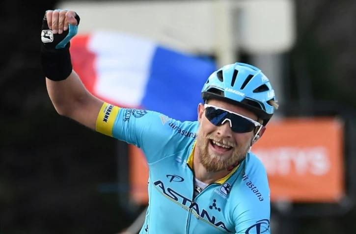 Le Danois Magnus Cort Nielsen (Astana) vainqueur de la 4e étape de Paris-Nice, entre Vichey et Pélussin, le 13 mars 2019