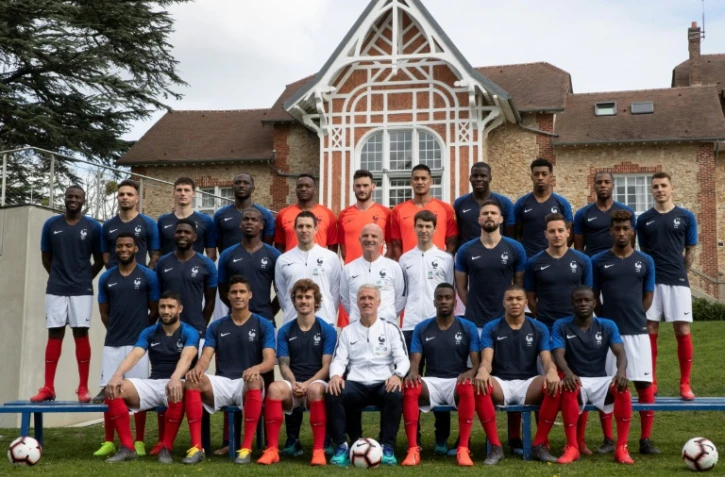 L'équipe de France de football pose au centre d'entraînement de Clairefontaine, le 20 mars 2019