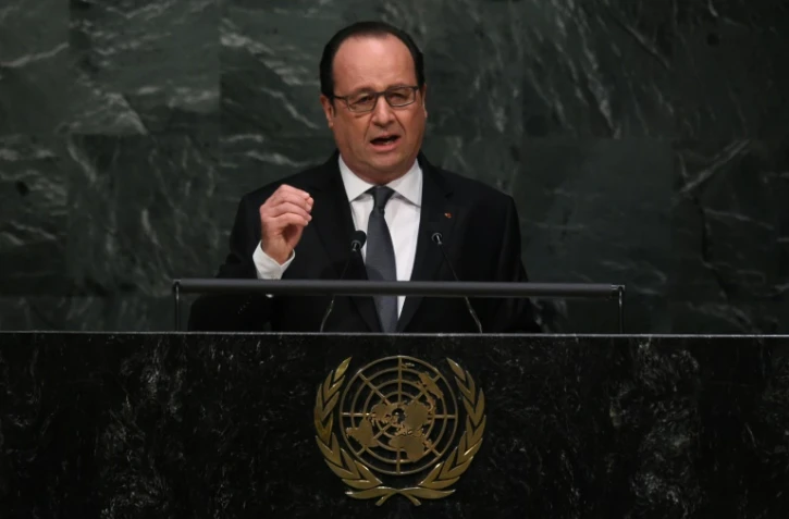 Le président français François Hollande à la tribune de l'ONU à New York, le 22 avril 2016 
