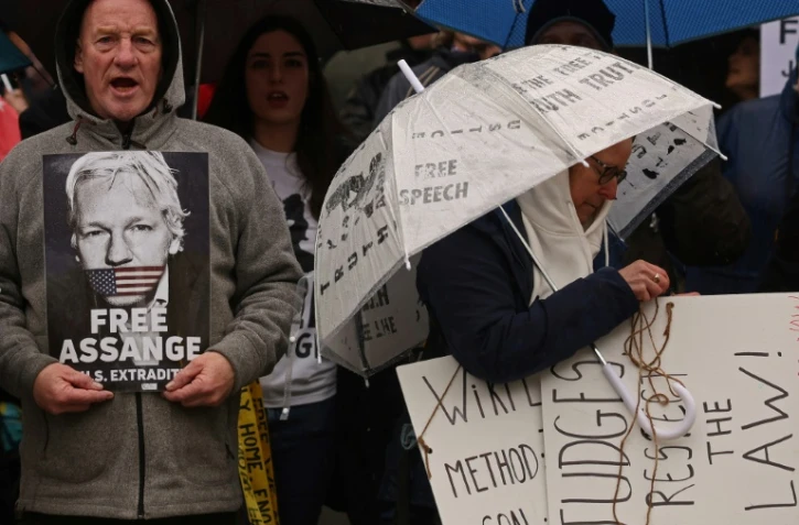 Manifestation de soutien à Julian Assange devant la Haute cour à Londres, le 21 février 2024