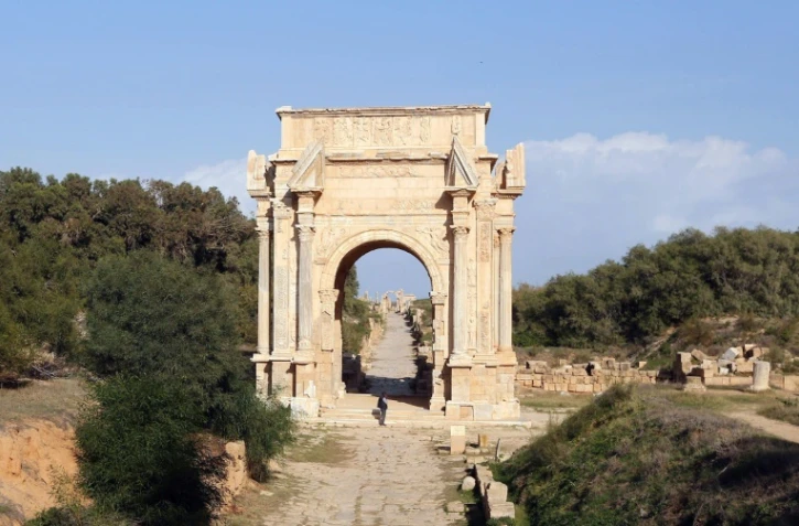 L'arche de Septime Sevère, dans l'ancienne cité romaine de Leptis Magna en Libye, le 18 décembre 2016