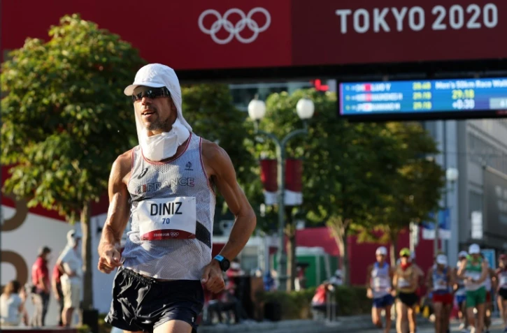 Le Français Yohann Diniz lors du 50 km marche des Jeux olympiques de Tokyo le 6 août 2021 à Sapporo