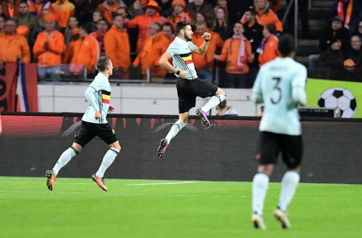 Yannick Ferreira-Carrasco (c) auteur de l'égalisation pour la Belgique face aux Pays-Bas en match amical, le 9 novembre 2016 à Amsterdam