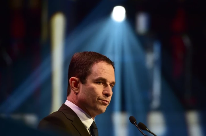 La socialiste Benoît Hamon, lors des 9e "rencontres de l'UDECAM", à Paris le 2 mars 2017