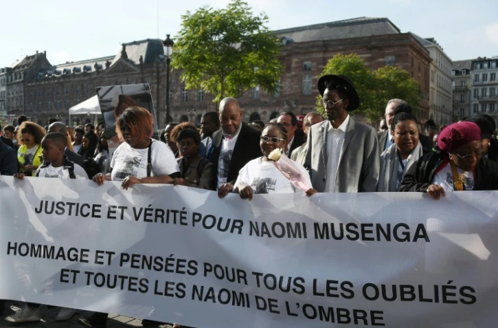 Famille et proche de Naomi Musengaparticipe à une marche silencieuse, le 16 mai 2018 à Strasbourg