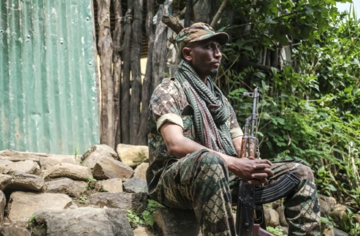 Solomon Alabachew, milicien amhara, dans le village d'Adi Arkay, à 80 km au nord-est de Gondar, le 14 juillet 2021