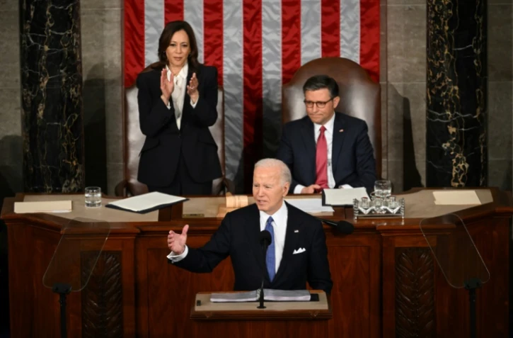 Joe Biden pendant son discours sur l'état de l'Union à Washington le 7 mars 2024