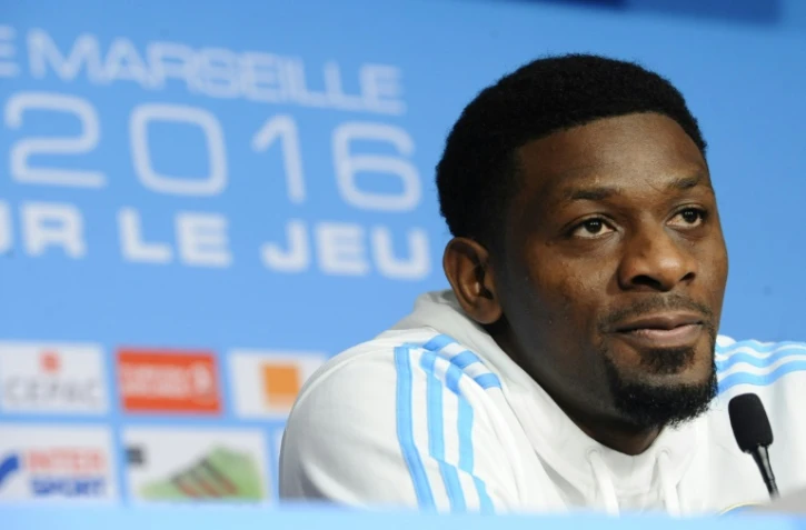 Le milieu de Marseille Abou Diaby en conférence de presse au centre d'entraînement Robert Louis-Dreyfus, le 16 mars 2016