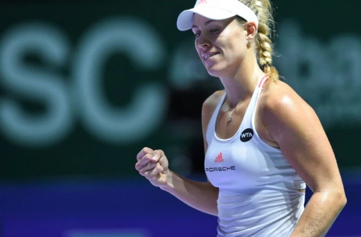 L'Allemande Angelique Kerber, le 29 octobre 2016 aprés sa victoire face à la Polonaise Agnieszka Radwanska en demies du Masters de Singapour