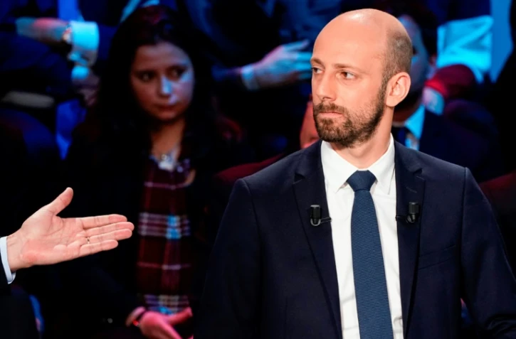 Le délégué général de La République en Marche Stanislas Guérini participe à un débat sur la chaîne Cnews, le 10 avril 2019 à Boulogne-Billancourt, en région parisienne