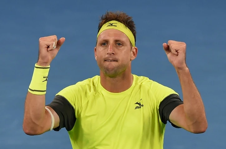 L'Américain Tennys Sandgren tombeur de l'Autrichine Dominic Thiem à l'Open d'Australie le 22 janvier 2018, à Melbourne
