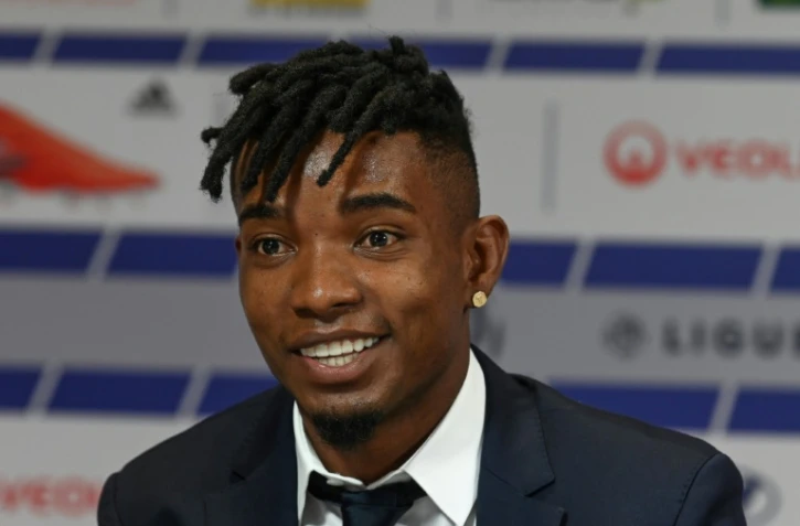 Le Brésilien Thiago Mendes en conférence de presse lors de sa présentation officielle à Lyon, le 3 juillet 2019 au Groupama Stadium à Décines-Charpieu
