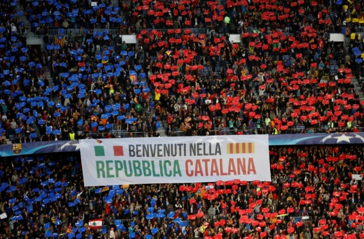 Drapeau en faveur d'une république catalane dans le stade de Barcelone le 19 avril 2017